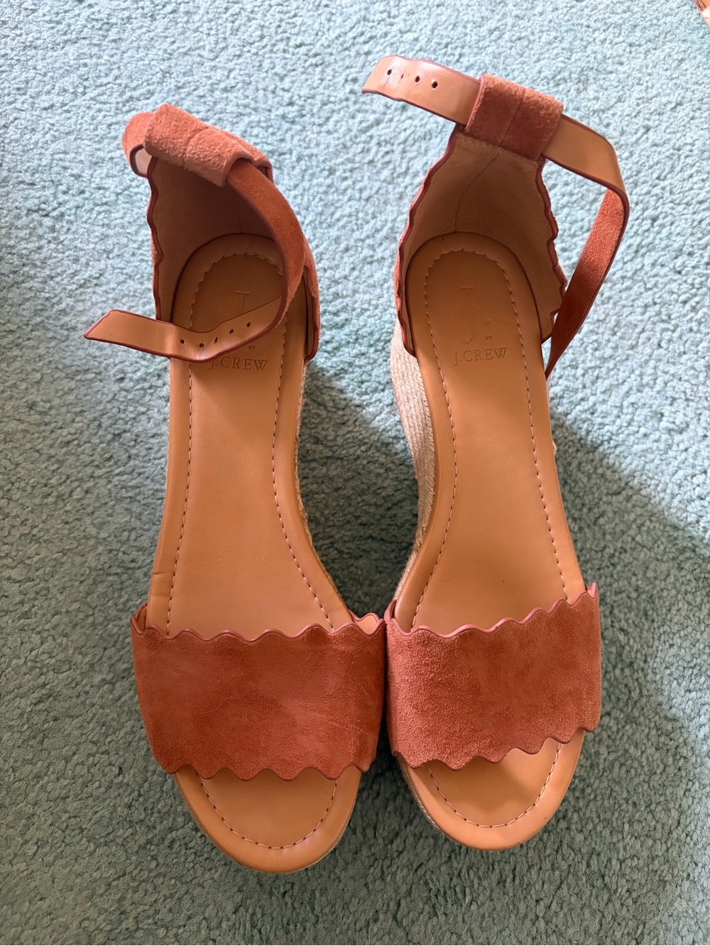 J.Crew Scalloped Suede Wedge Sandals
